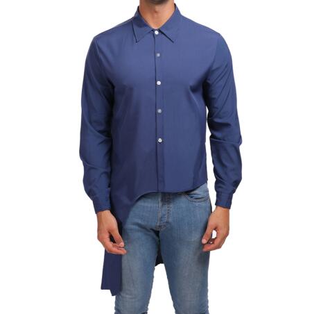 Asymmetry Plain Street Style Men Long Sleeves Shirt - FanFreakz