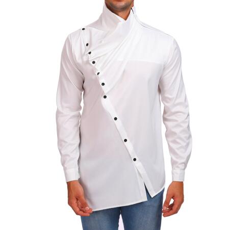 Askew Button High Neck Design Men Long Sleeves Shirt - FanFreakz