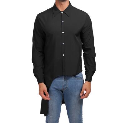 Asymmetry Plain Street Style Men Long Sleeves Shirt - FanFreakz