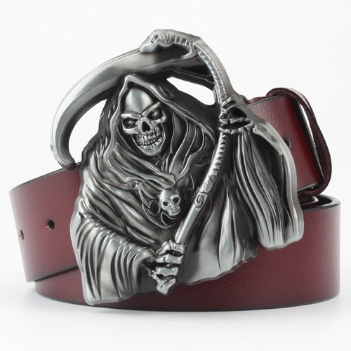Rock Metal Skull Head Buckle Leather Belt