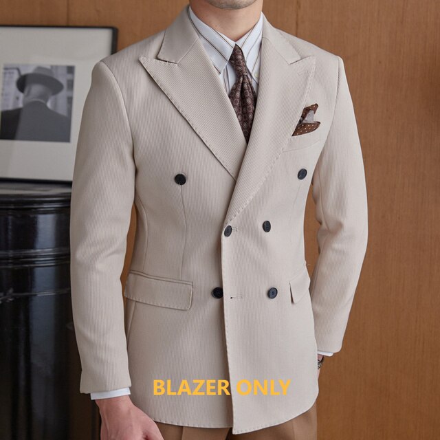 Solid Double Breasted Polyester Regular Suit