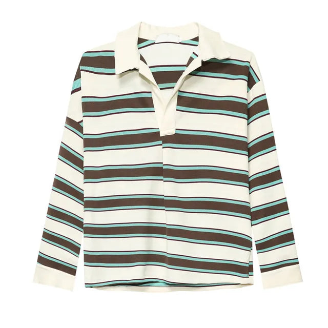 Fashion Rugby Contrast Striped Baggy T-Shirt