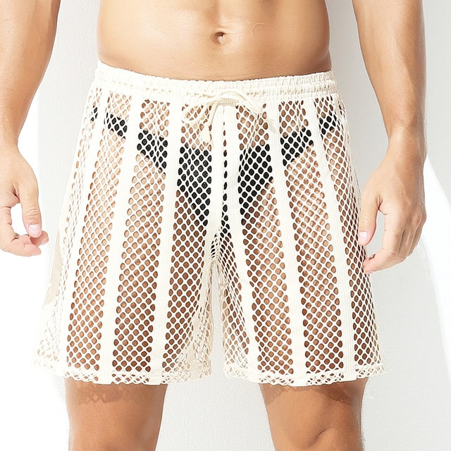 Hollow Drawstring See-Through Shorts