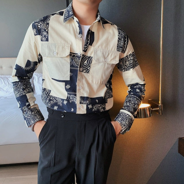 Irregular Paisley Patterned Patchwork Shirt