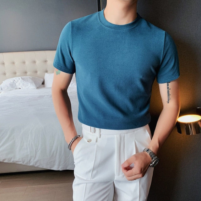 Autumn Solid Color Short Sleeve Slim Fit T-Shirt