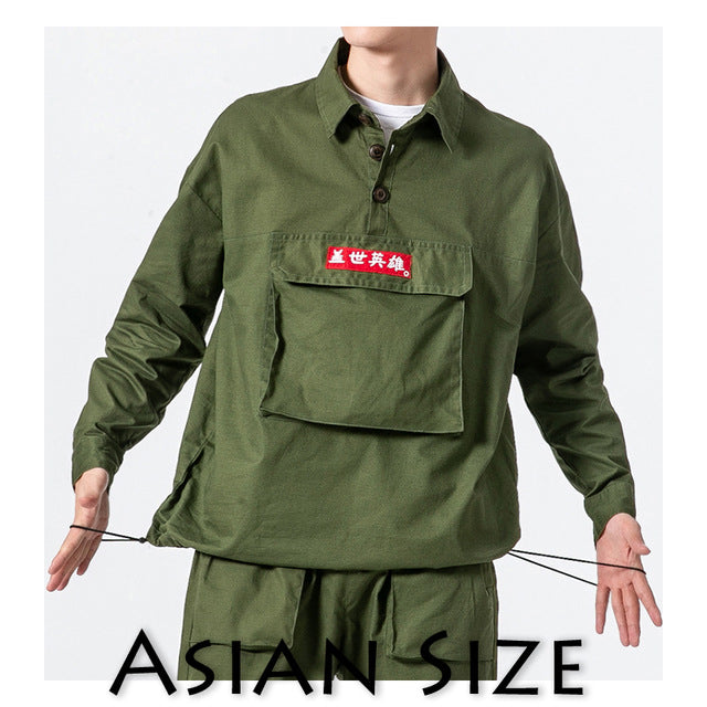 Harajuku Streetwear with Big Front Pocket Style Men Pullover Shirt