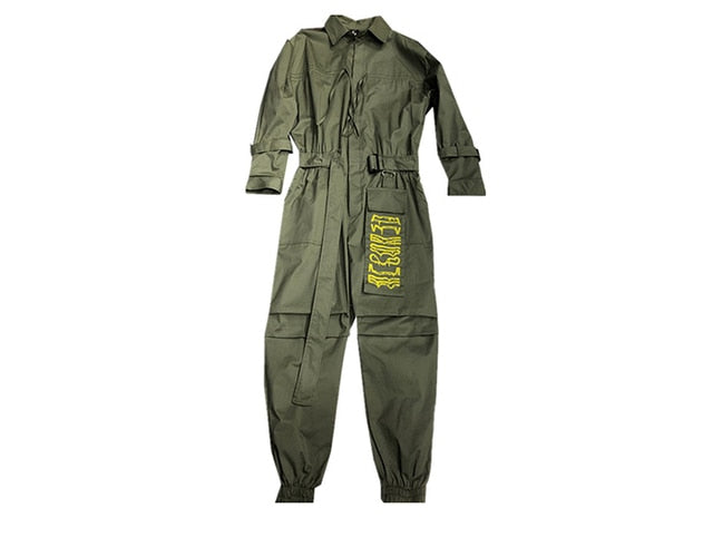 Ribbon Embroidered Cargo Jumpsuit