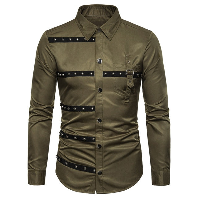 Chest Rivet Rows Men Goth Style Shirt