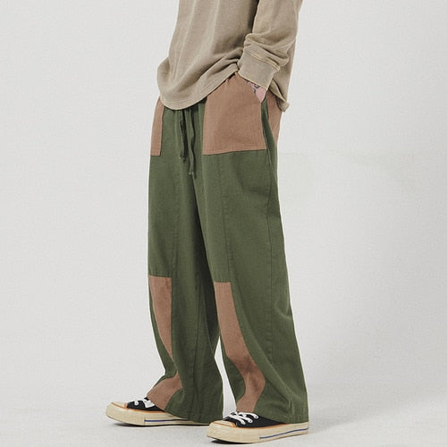 Vintage Look Patchwork Wide Leg Men Pants
