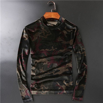 Camouflage Velour Men Turtleneck Sweater - FanFreakz