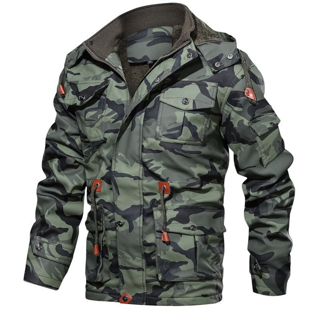 Camouflage Winter Fleece Thick Casual Men Hooded Jacket