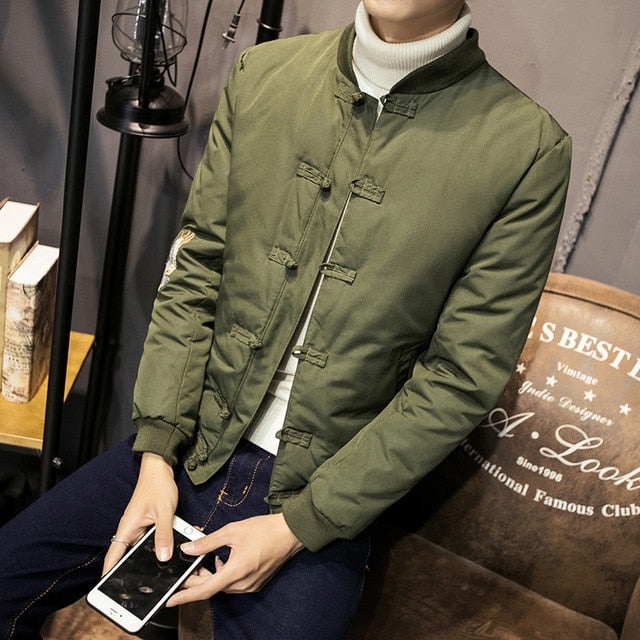 Solid Thick Stand Collar Oriental Style Men Jacket