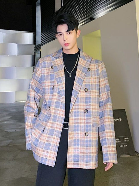 Plaid Long Sleeve Loose Blazer