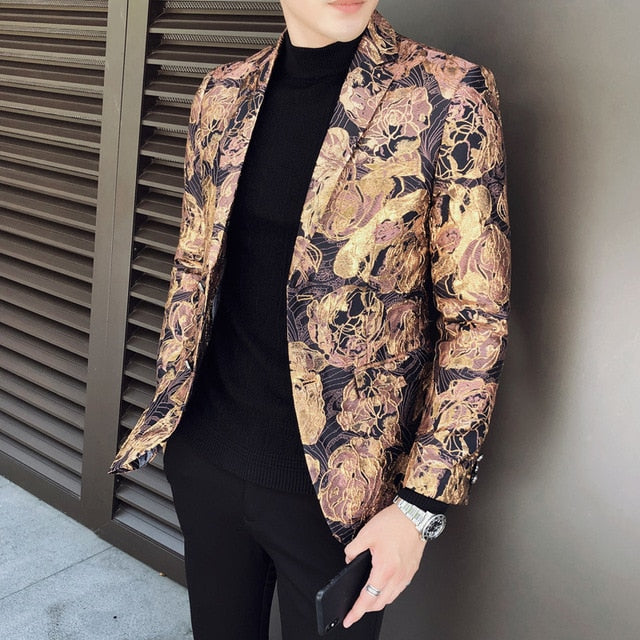 Rose Gold Jacquard Stage Costume Style Men Blazer