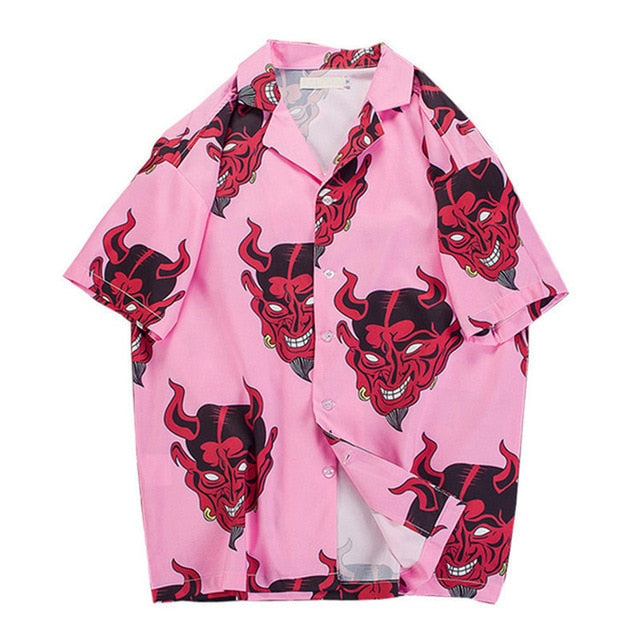 Hawaiian Solid Color Printed Devil Shirts