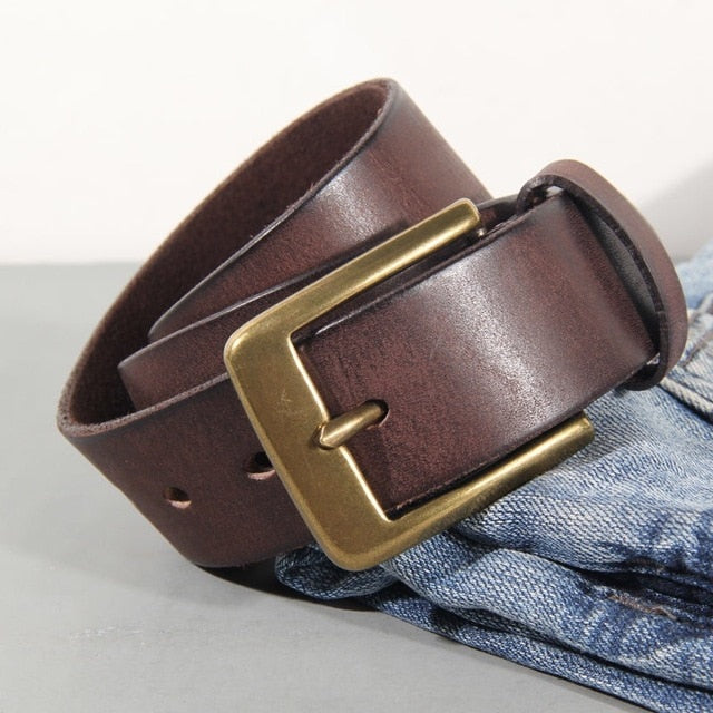 Vintage Solid Copper Buckle Leather Belt
