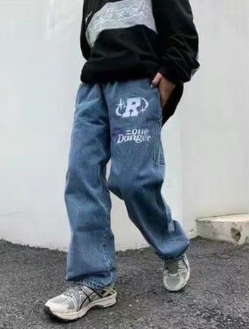 Hip Hop Star Letter Printed Men Jeans