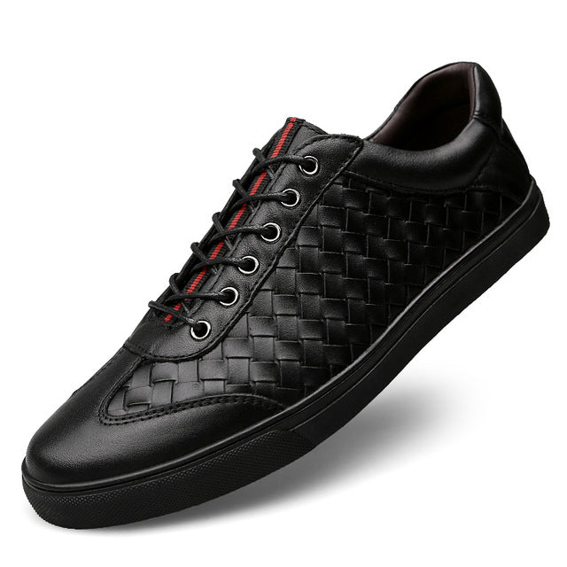 Black Woven Lace Up Flat Casual Men Sneaker