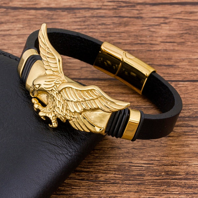 Golden Eagle Black Strap Magnetic Bracelet