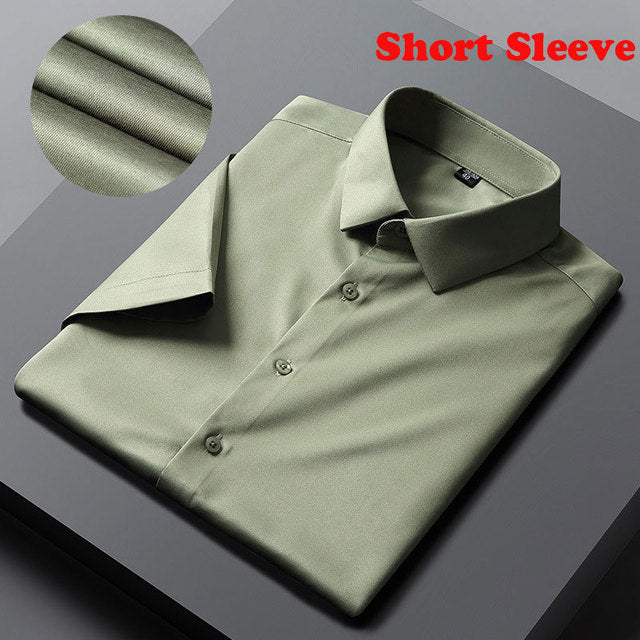 Solid Polyester Turn-Down Collar Men's Shirt