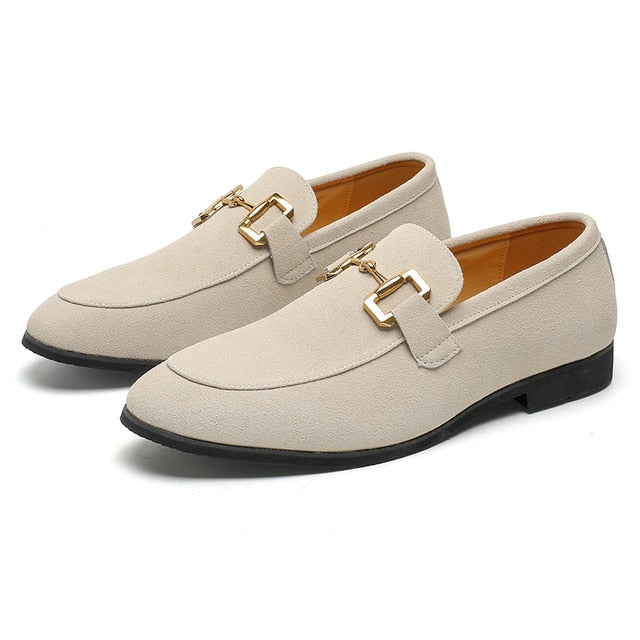 Faux Suede Metal Appliques Loafers Shoes