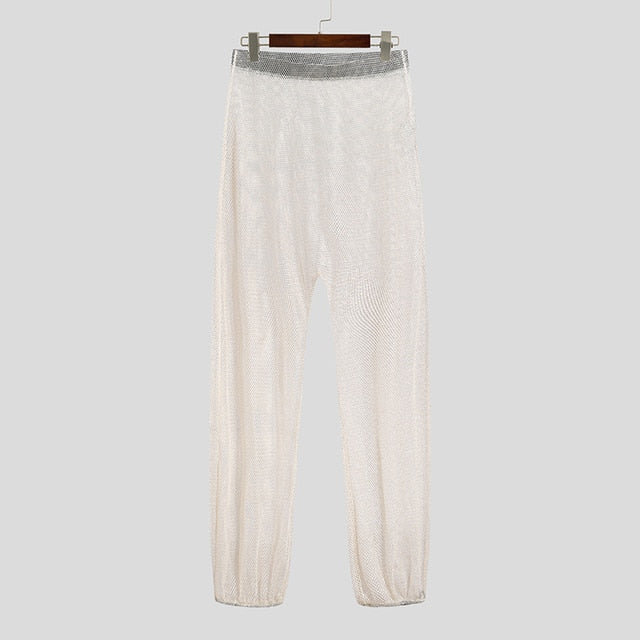 Patchwork Mesh Transparent Elastic Jogger Pants