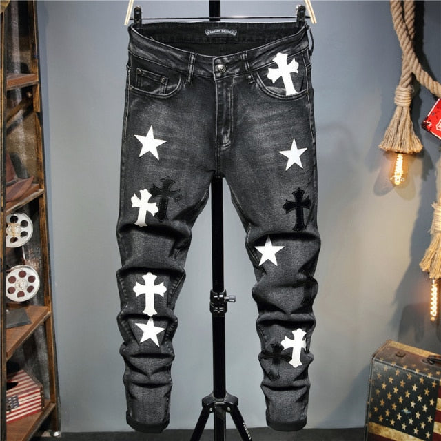 Embroidered Cross Emblem Tencel Jeans