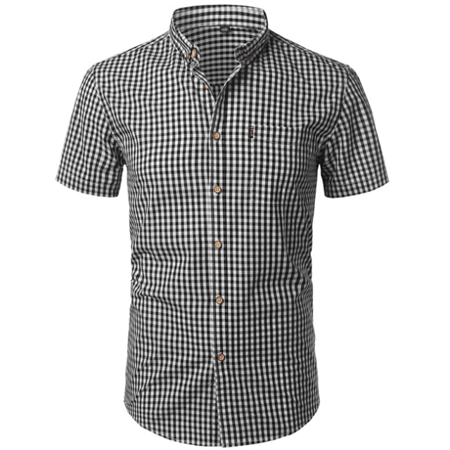 Plaid Turn-Down Collar Neck Cotton Shirt