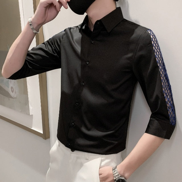 Hollow Out Half Sleeve Cotton Shirt