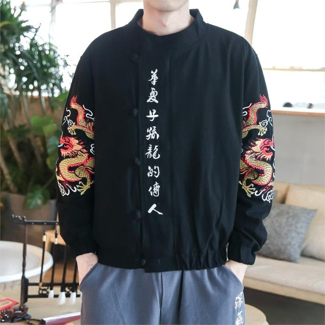 Chinese Calligraph And Dragon Embroidery Design Men Jacket - FanFreakz