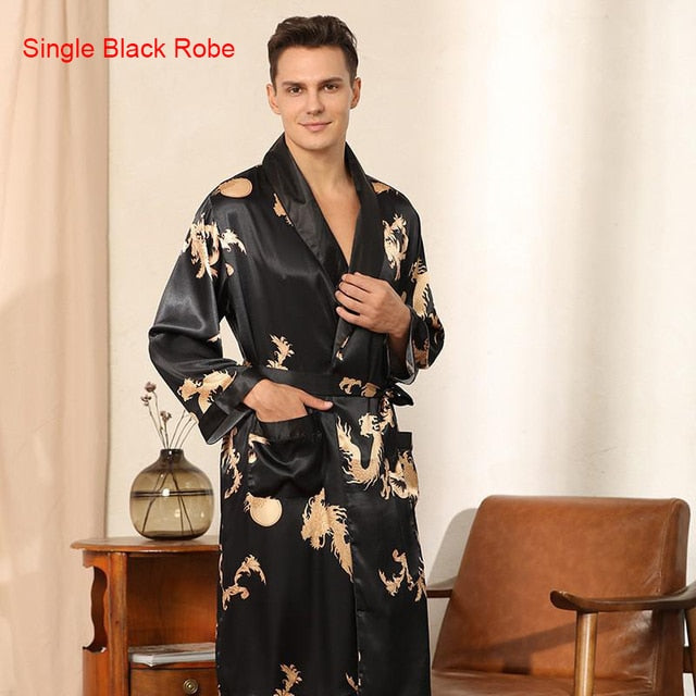 Dragon Pattern Satin Pajamas Robe