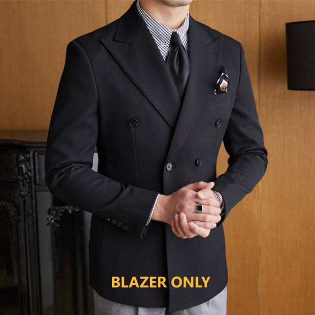 Solid Double Breasted Polyester Regular Suit
