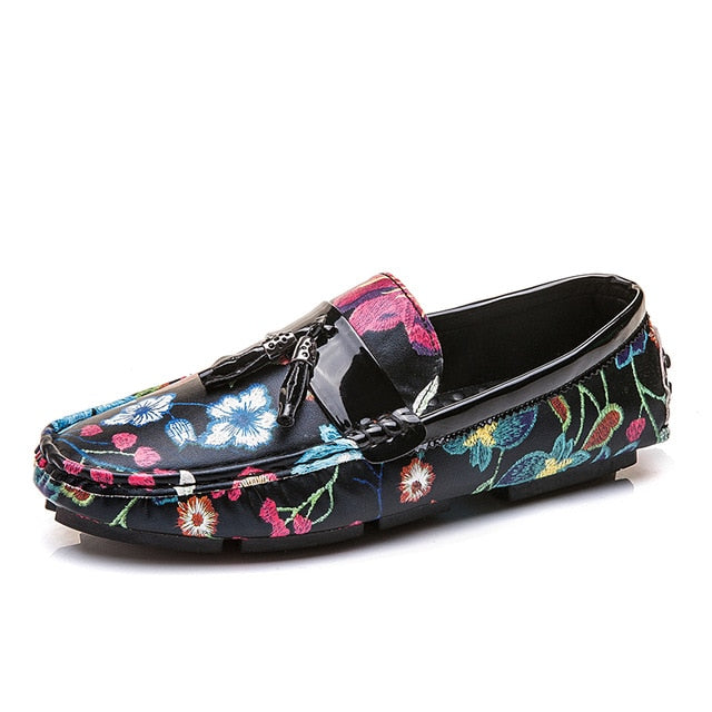 Casual Summer Floral in Black with Tassel Detail Men Loafers Shoes