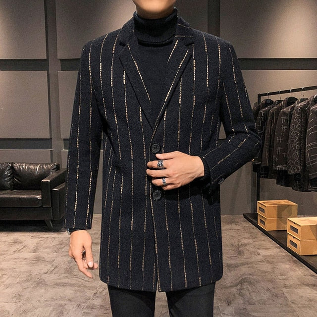 Straight Stripes Decorated Mid-Length Trench Coat