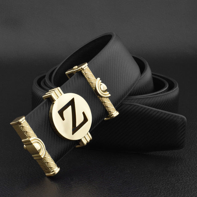 Letter Z Round Metal Buckle Men Leather Belt
