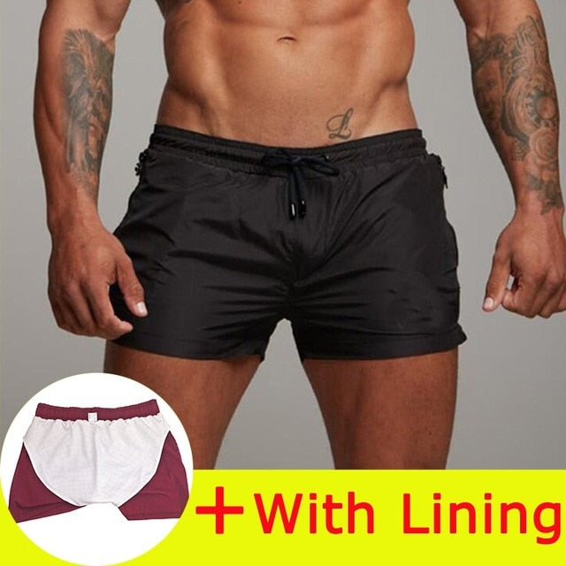 Simple Solid Drawstring Boxer Shorts