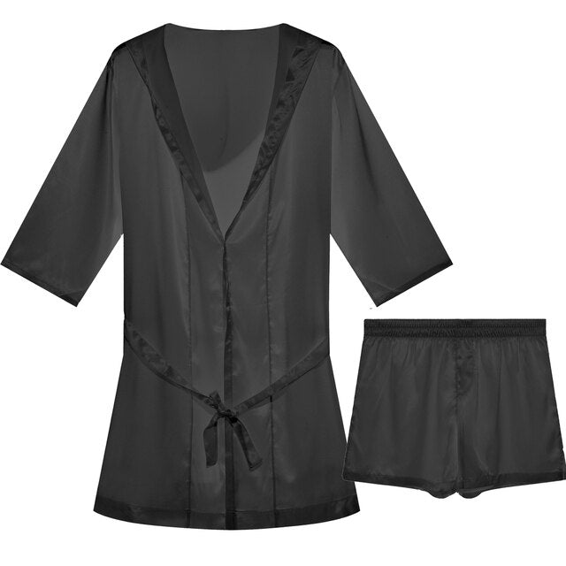 Hooded Satin Solid Pajamas Robe