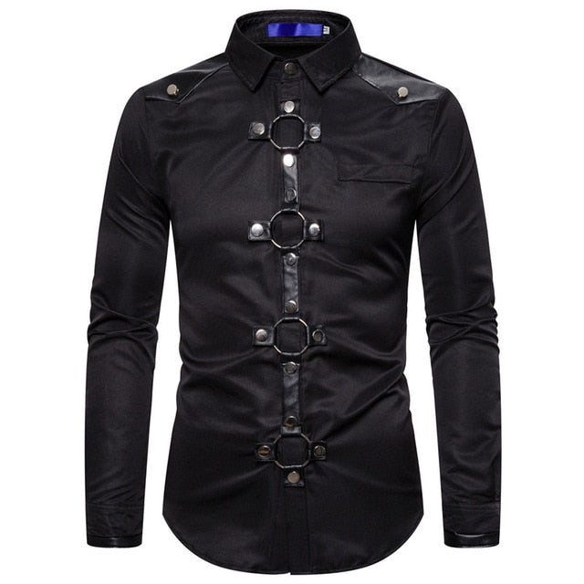Gothic Rock Buckle Button Long Sleeve Slim Fit Men Shirt