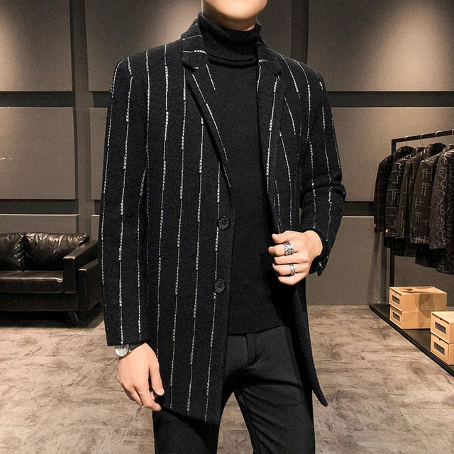 Straight Stripes Decorated Mid-Length Trench Coat