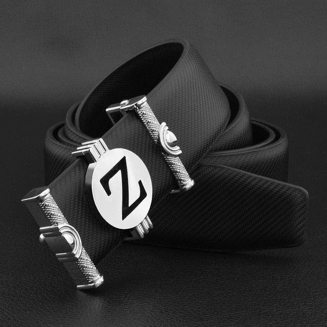 Letter Z Round Metal Buckle Men Leather Belt