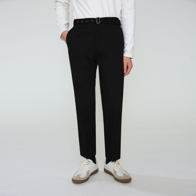 Vintage Solid Flat-Front Trousers