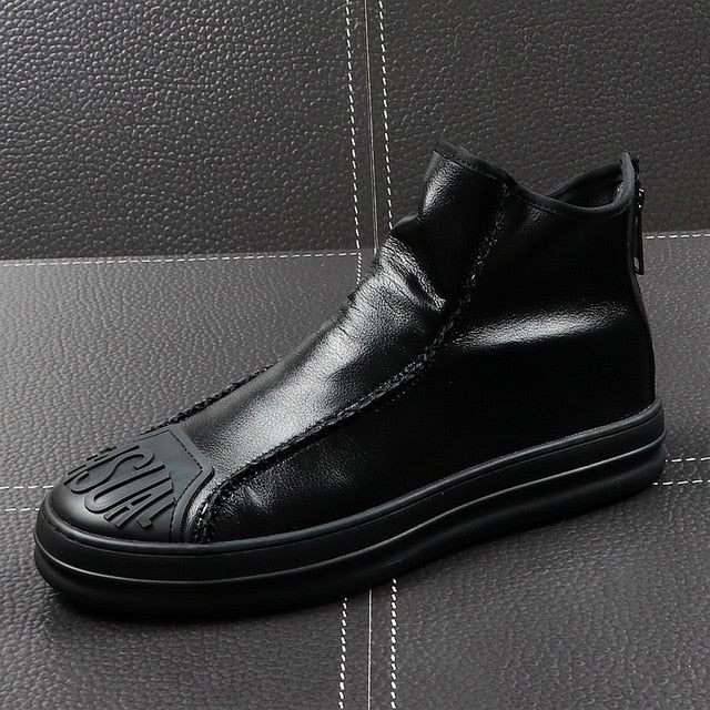 Casual Toe Slip On with Back Zipper Style Men Ankle Boots