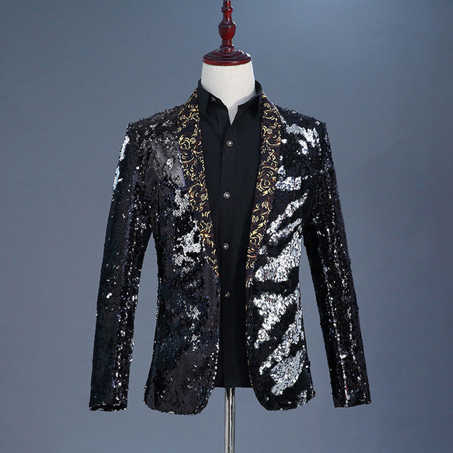 Shiny Sequin with Shawl Collar Tuxedo Men Stage Blazer