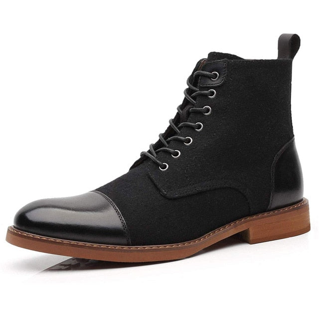 Suede Faux-Leather Ankle Balmoral Boots