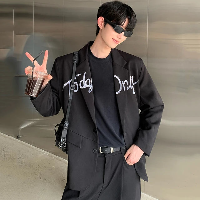 Shoulder Padded Casual Letter Blazer