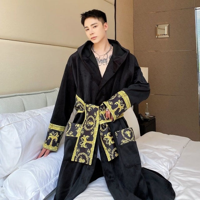 Luxury Black White Gold Paisley Velvet Pajama's Robe