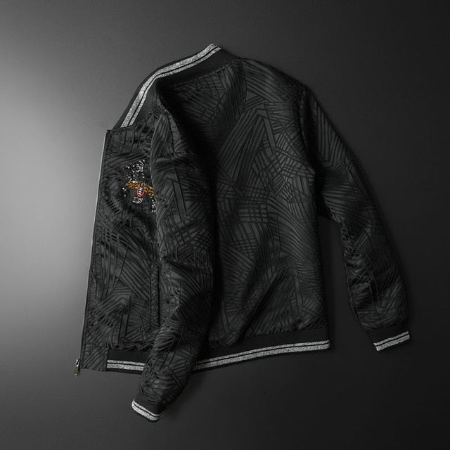 Mono Abstract Stripe Style Bomber Jacket