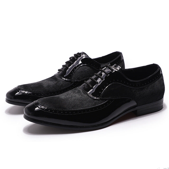 Stylish Oxford Patent Leather with Horse Hair Design Men Shoes