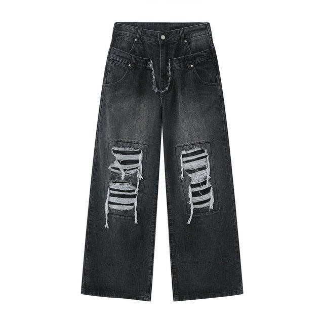 Wide Leg Patch Hole Jeans