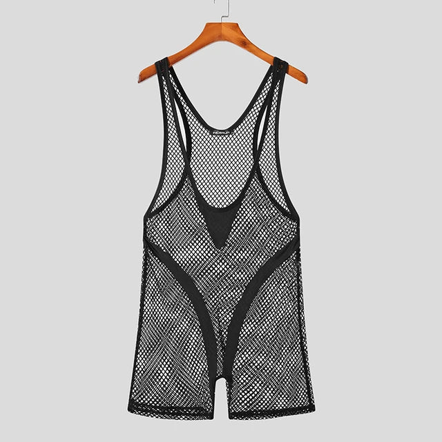 Mesh Patchwork Transparent O-neck Romper